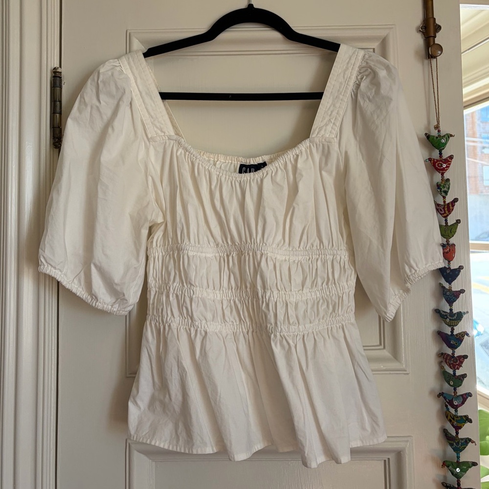 White Peasant Smocked Square-Neck Top